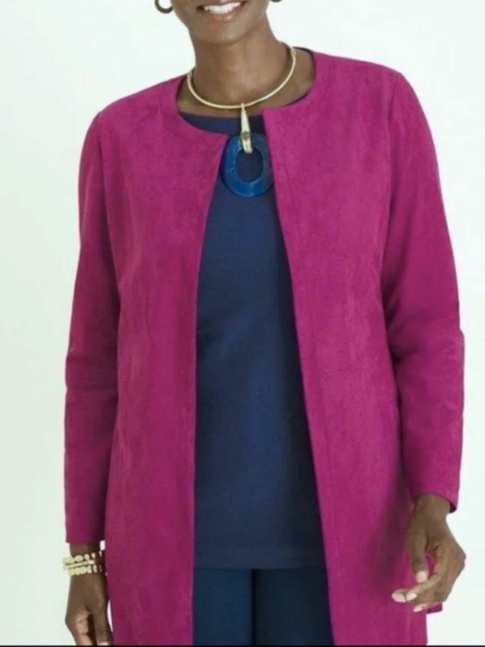 NWT Chico's Faux Suede Magenta Long Open-Front Coat